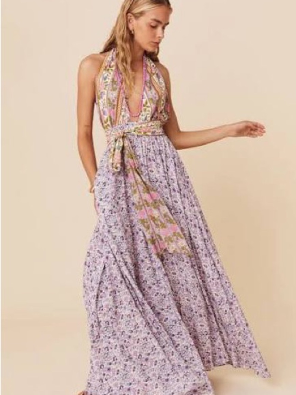 Spell Sienna Halter Lavender Floral Halter Maxi Dress